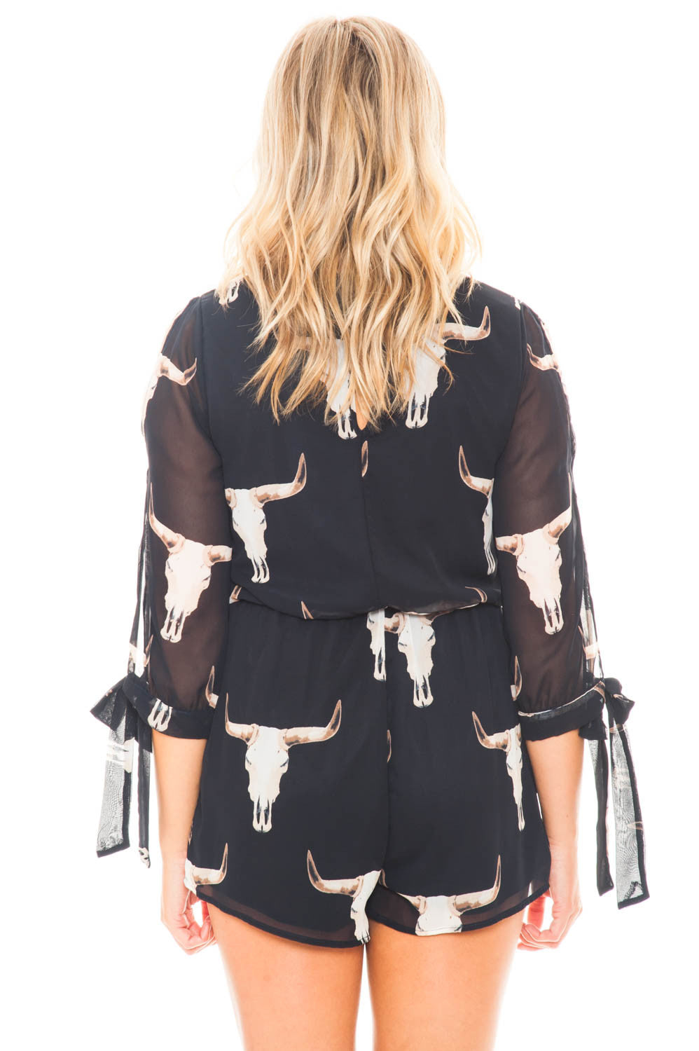Romper - 3/4 Sleeve Bullhead Print Romper