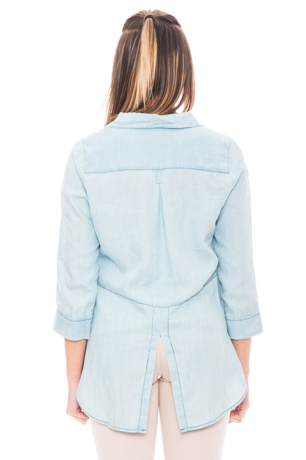 Shirt - Button Down Chambray Shirt with a Back Slit