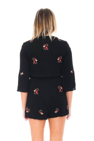 Romper - Floral Embroidered Flared Sleeve Romper