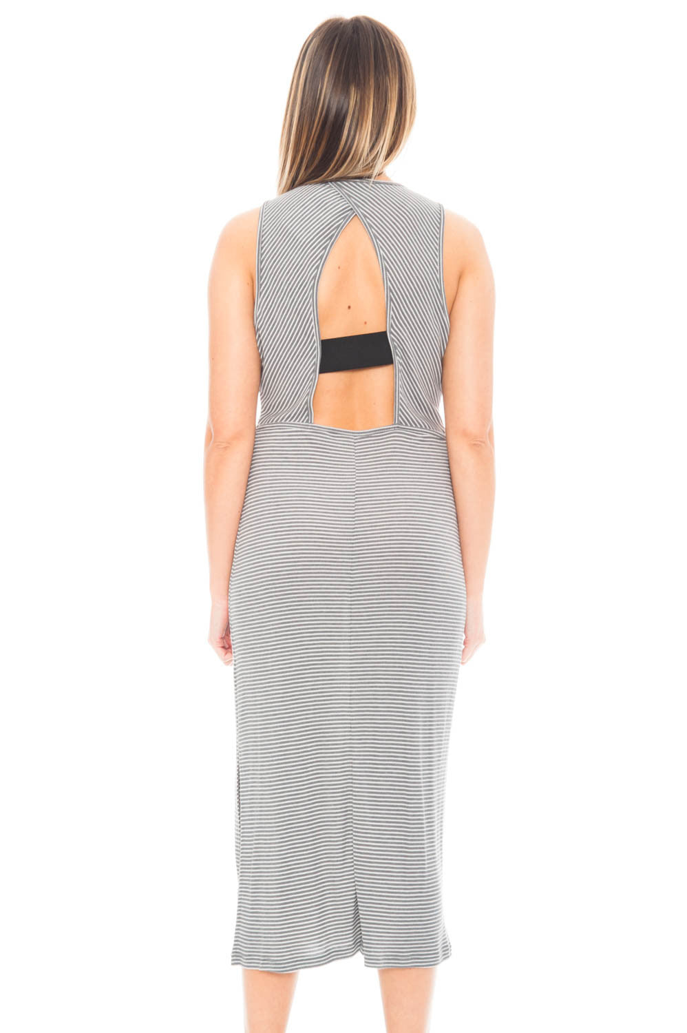 Dress - Striped Midi Dress with Side Slits by Everly