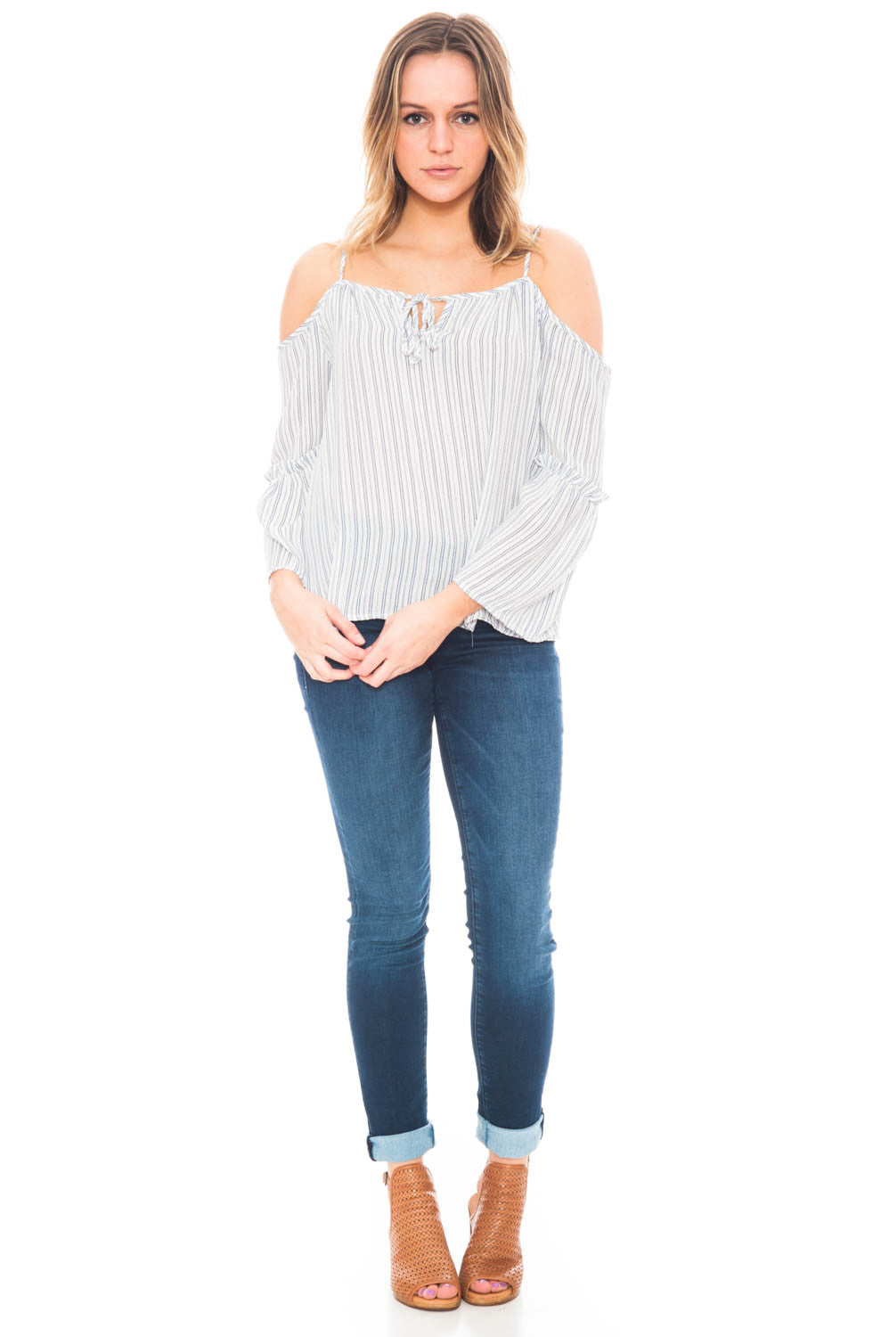 Shirt - 3/4 Sleeve Off Shoulder Top With a Keyhole Front