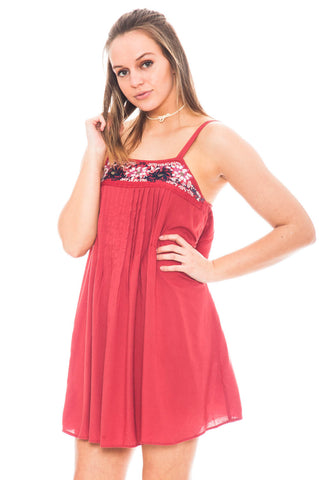 Dress - Boho Embroidered Dress with Front Pleats