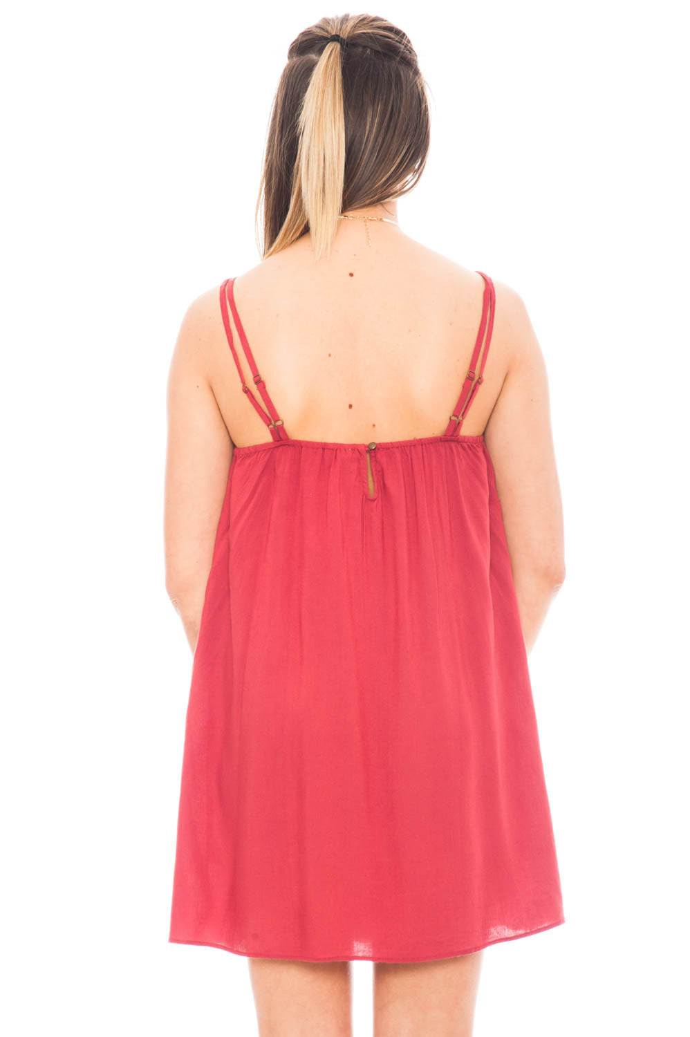 Dress - Boho Embroidered Dress with Front Pleats
