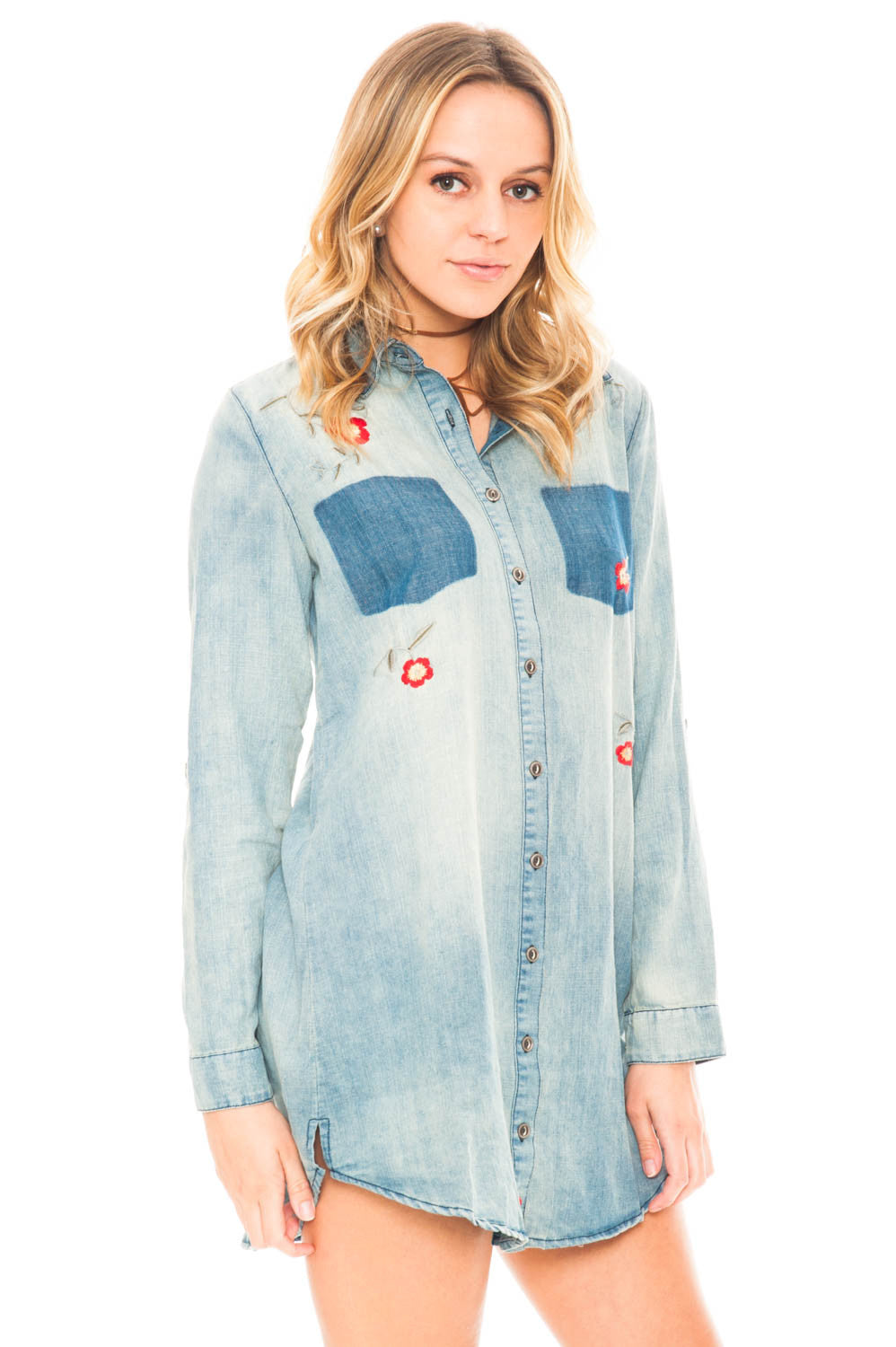 Dress - Embroidered Denim Button Up Dress by En Creme
