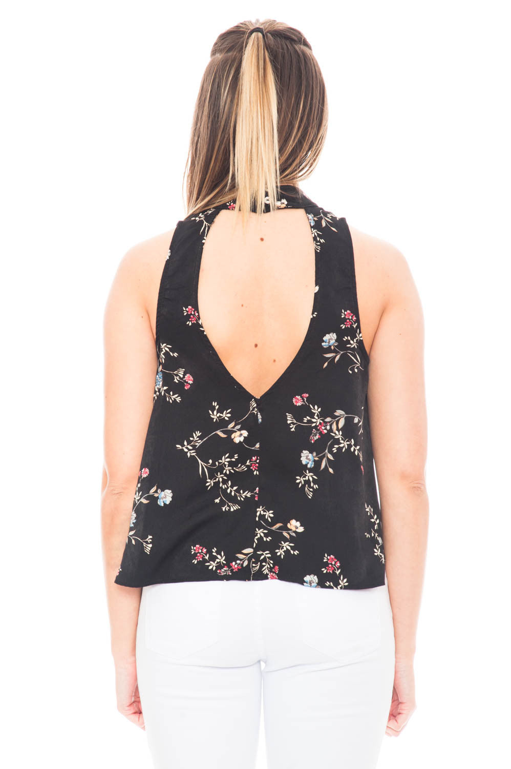 Tank - High Neck Floral Choker Tank
