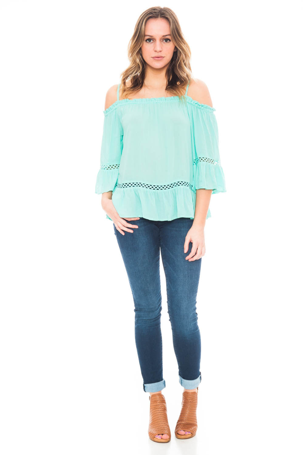 Tank - Boho Off Shoulder Top with a Bell Sleeve