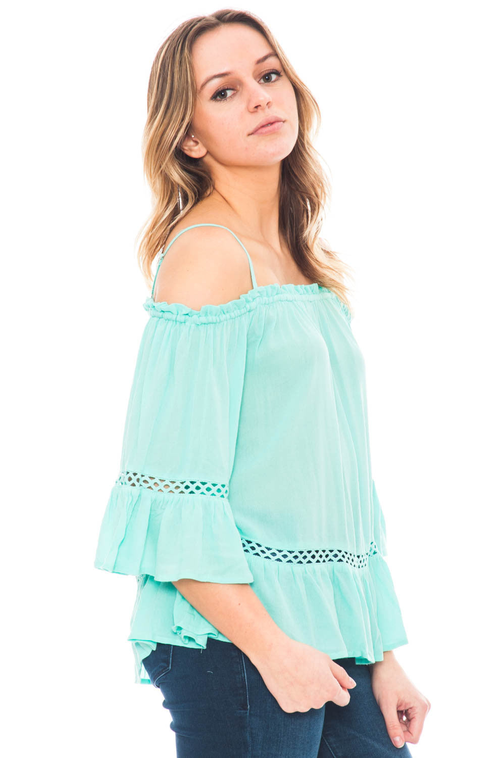 Tank - Boho Off Shoulder Top with a Bell Sleeve