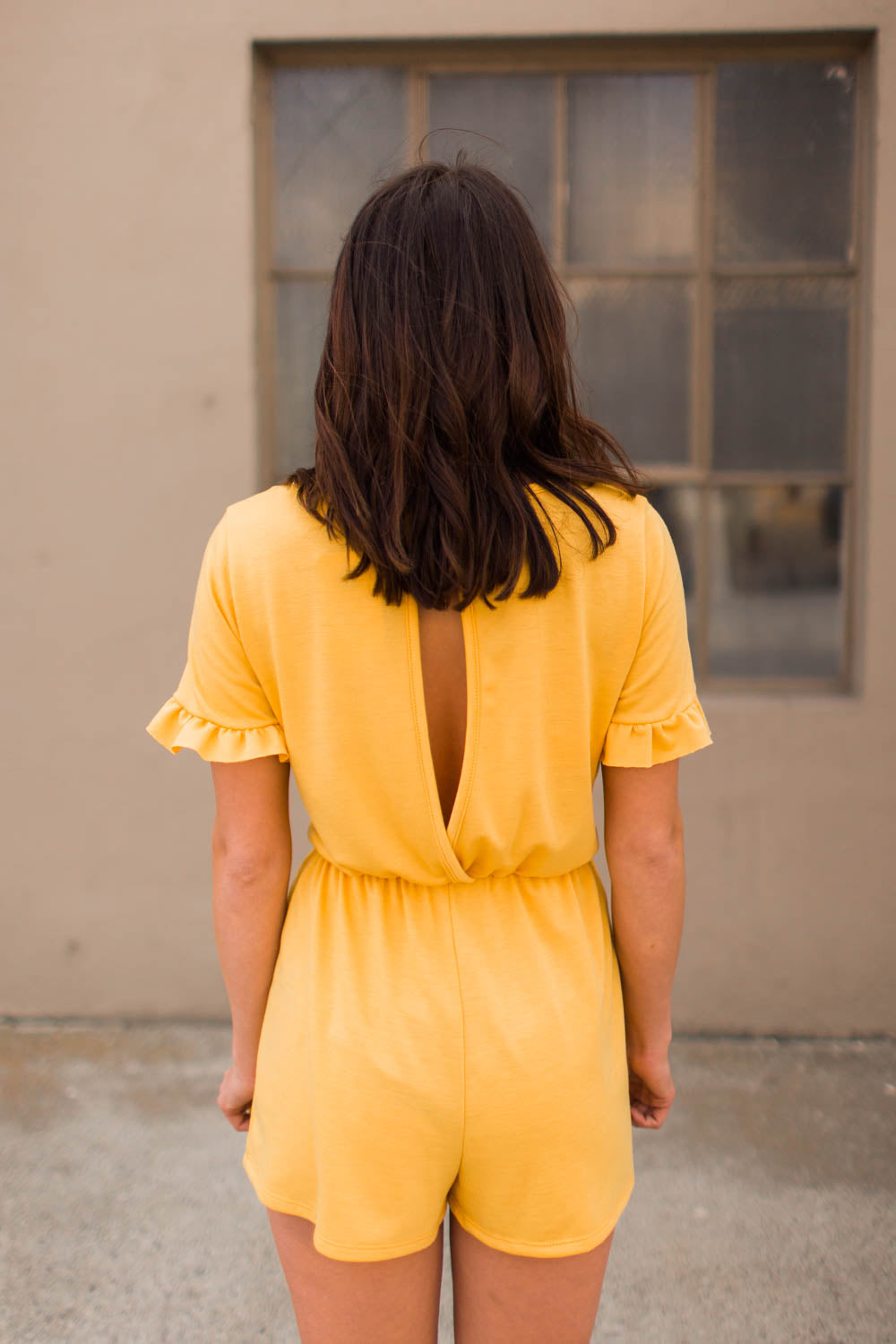 Romper - Open Back Romper With Ruffled Sleeves