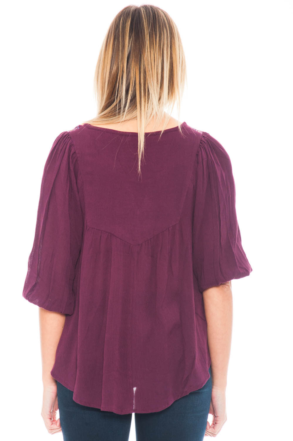 Shirt - High Low Peasant Top with Embroidery