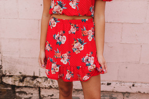 Skirt - Floral Printed Skirt with Ruffled Hem
