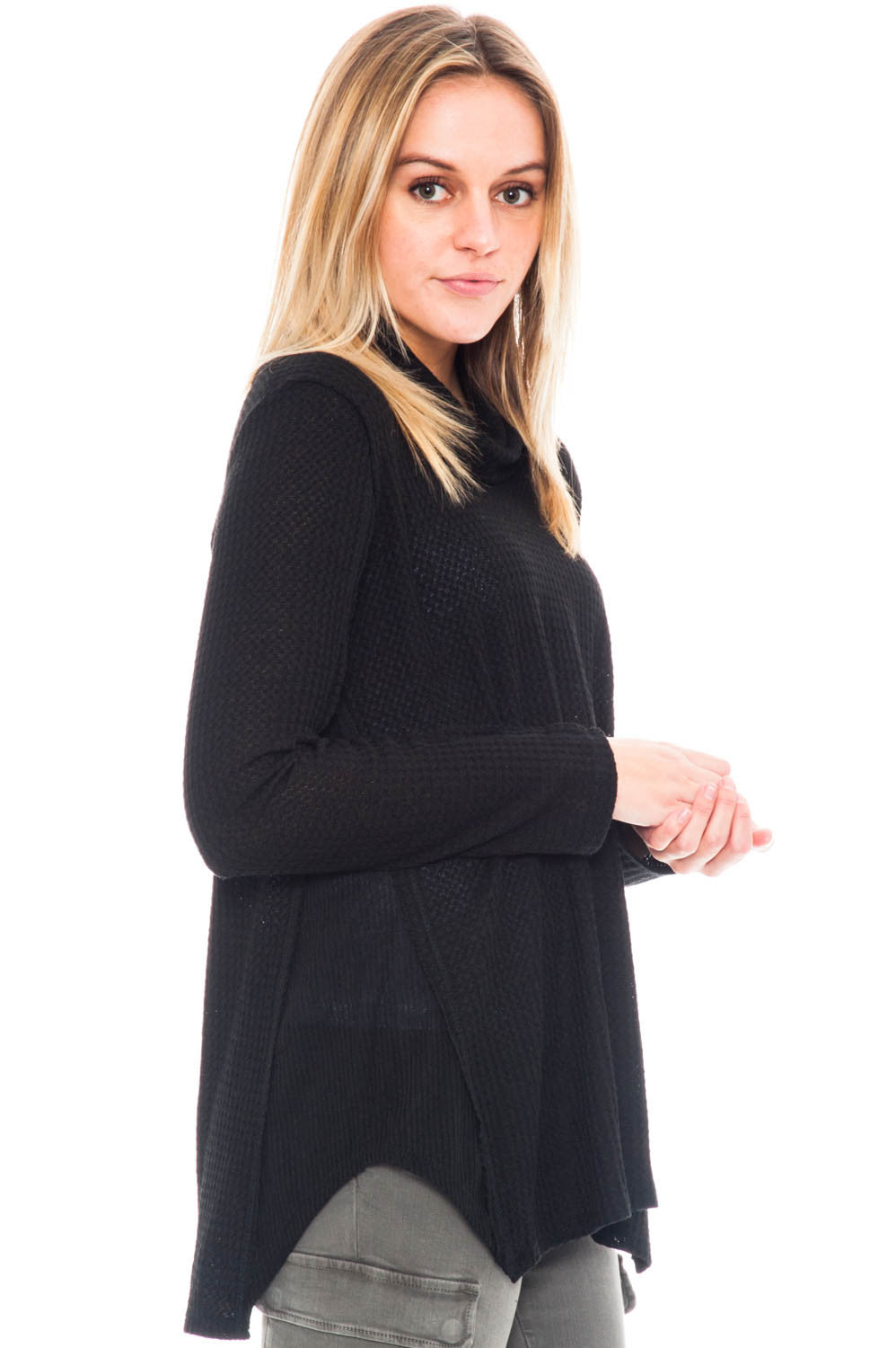 Shirt -  Waffle fabric long sleeve with Cowl Neck By Paper Crane