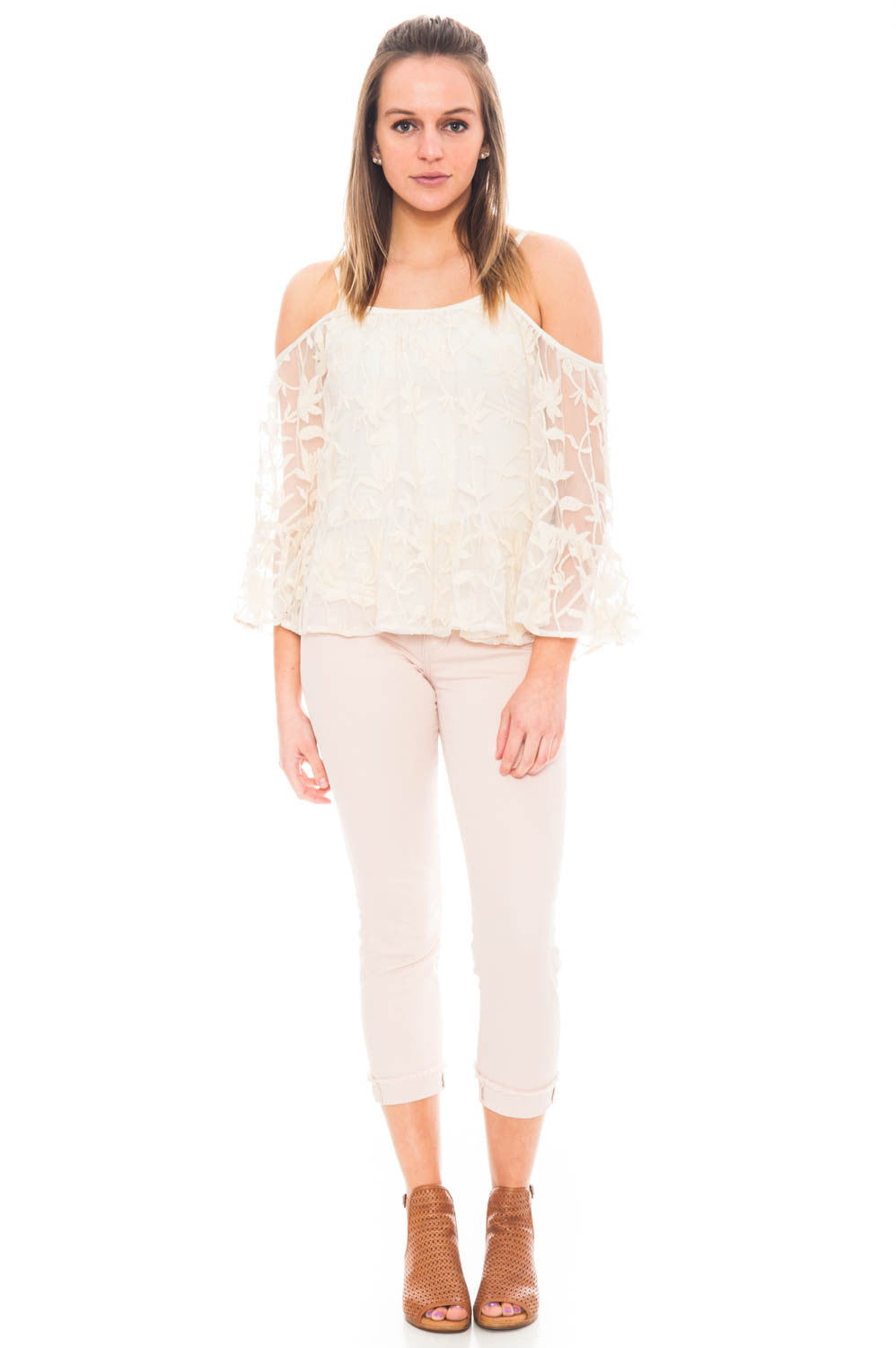 Shirt - Cold Shoulder Lace Top with a Flared Sleeve