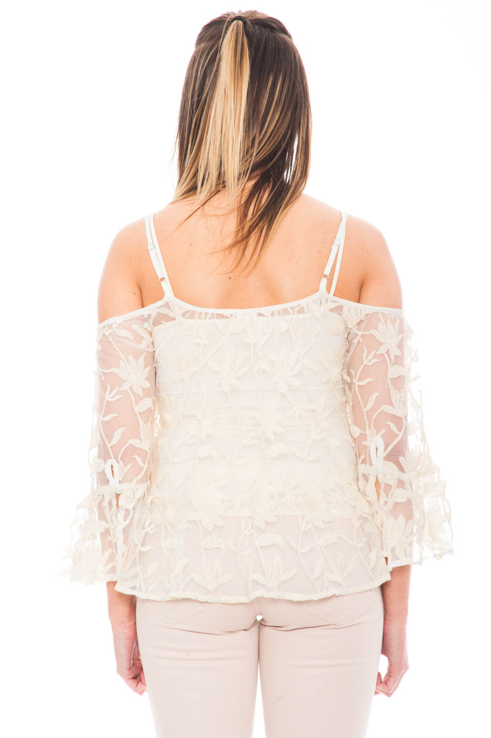 Shirt - Cold Shoulder Lace Top with a Flared Sleeve