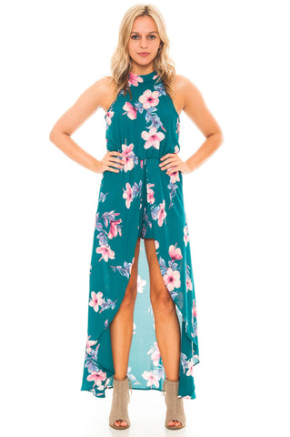 Romper - Floral Romper With Skirt Overlay