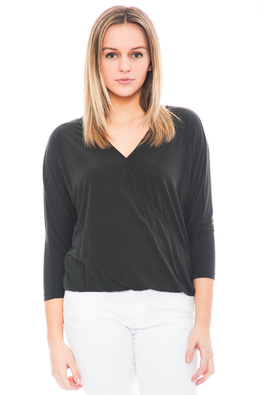 Shirt - 3/4 Sleeve Top with an Overlap Front by Everly