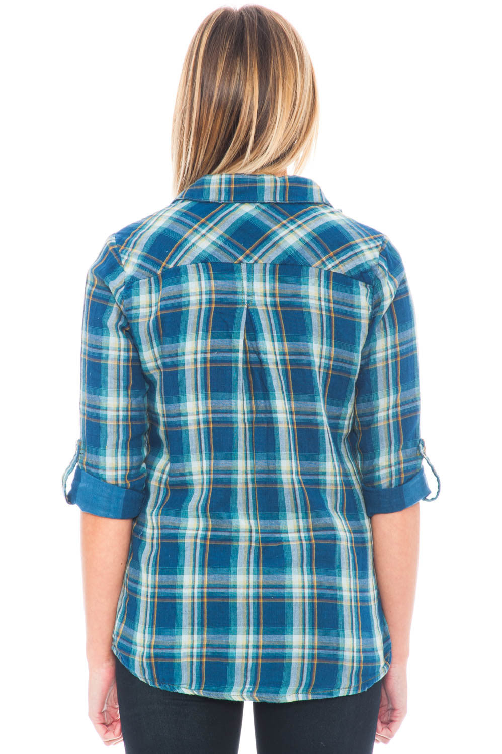 Shirt - 3/4 Sleeve Vintage Plaid Top with Relaxed Collar