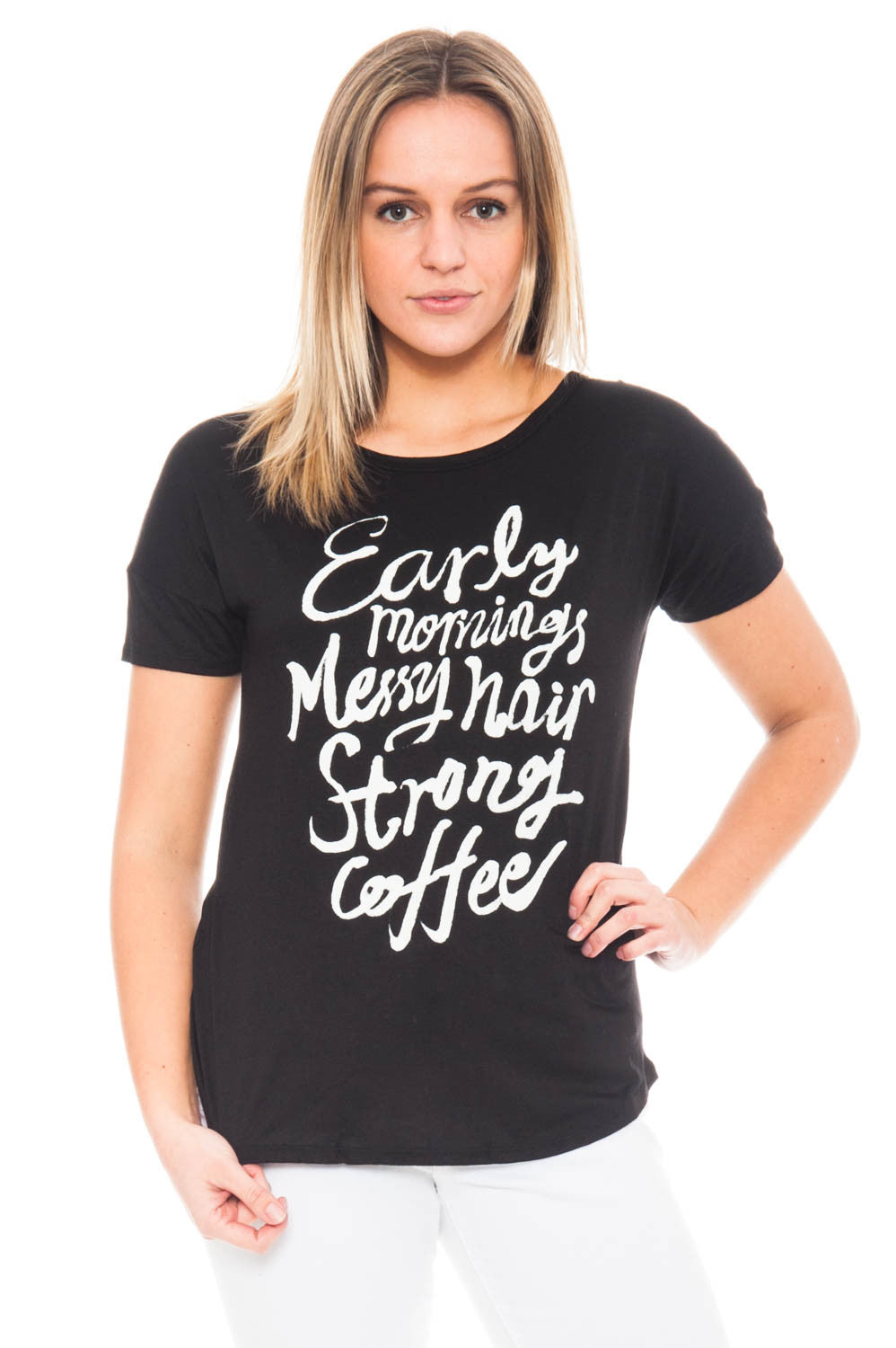 Tee - Early Mornings Messy Hair Strong Coffee Top