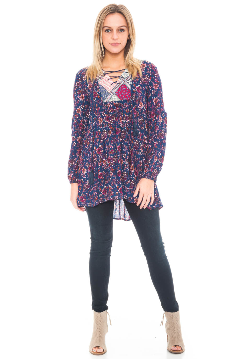 Tunic - Sheer Floral High Low Top with Pockets