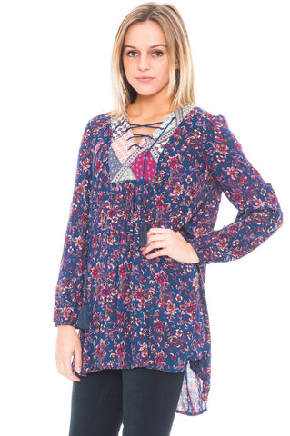 Tunic - Sheer Floral High Low Top with Pockets