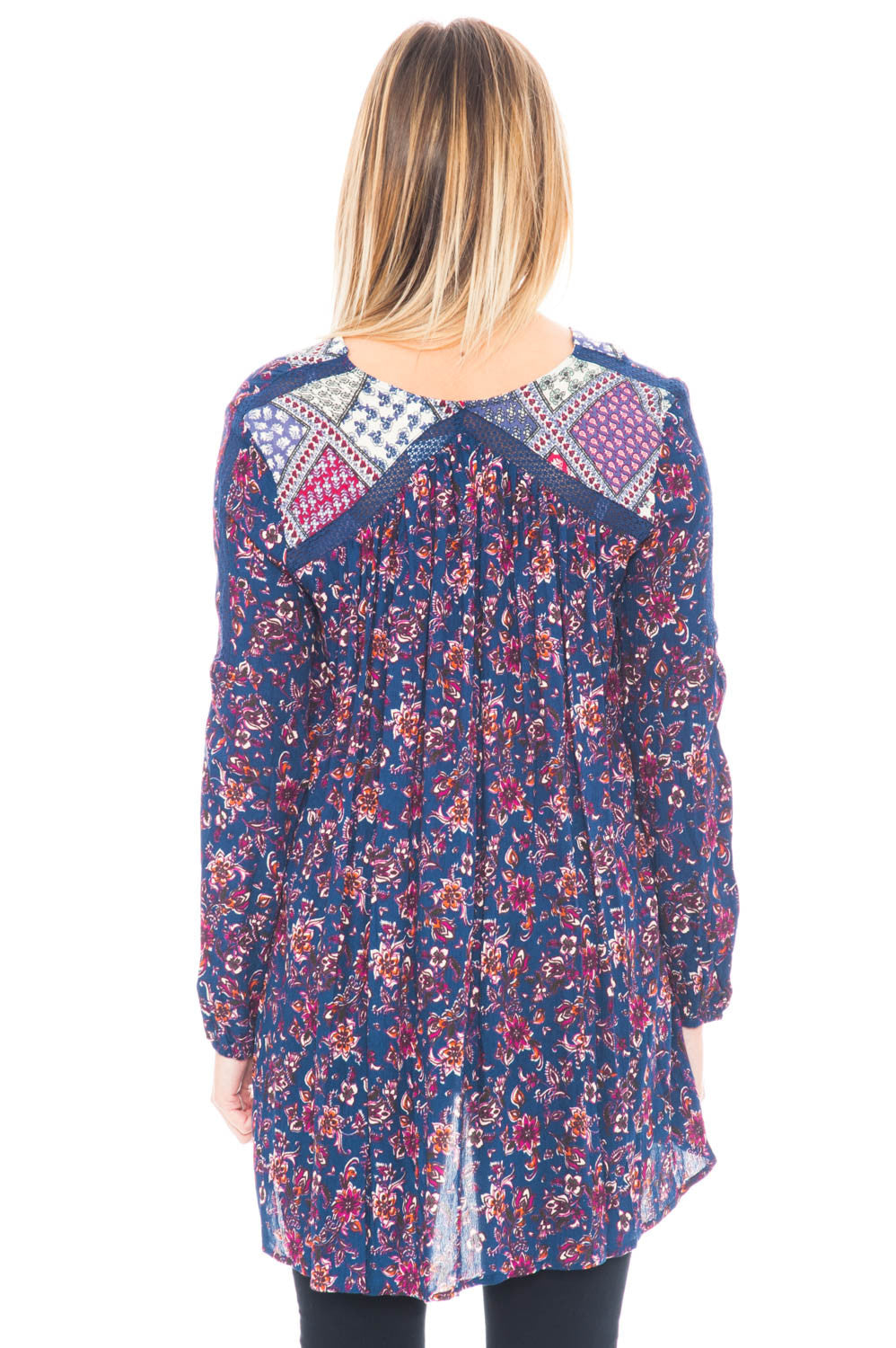 Tunic - Sheer Floral High Low Top with Pockets