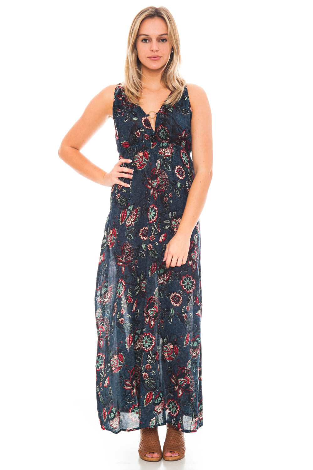 Dress - Patterned Maxi with Criss Cross Back