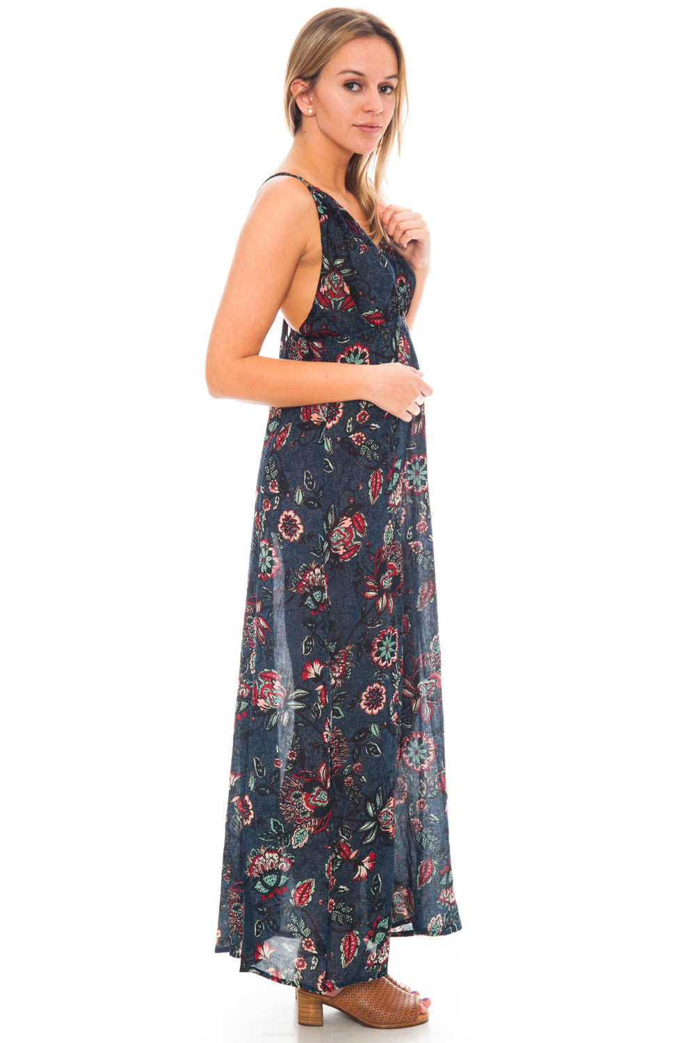 Dress - Patterned Maxi with Criss Cross Back