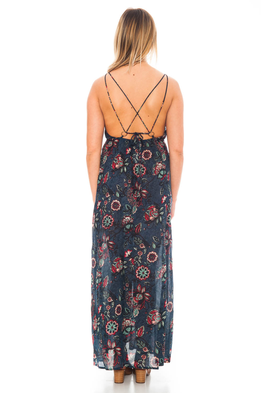 Dress - Patterned Maxi with Criss Cross Back