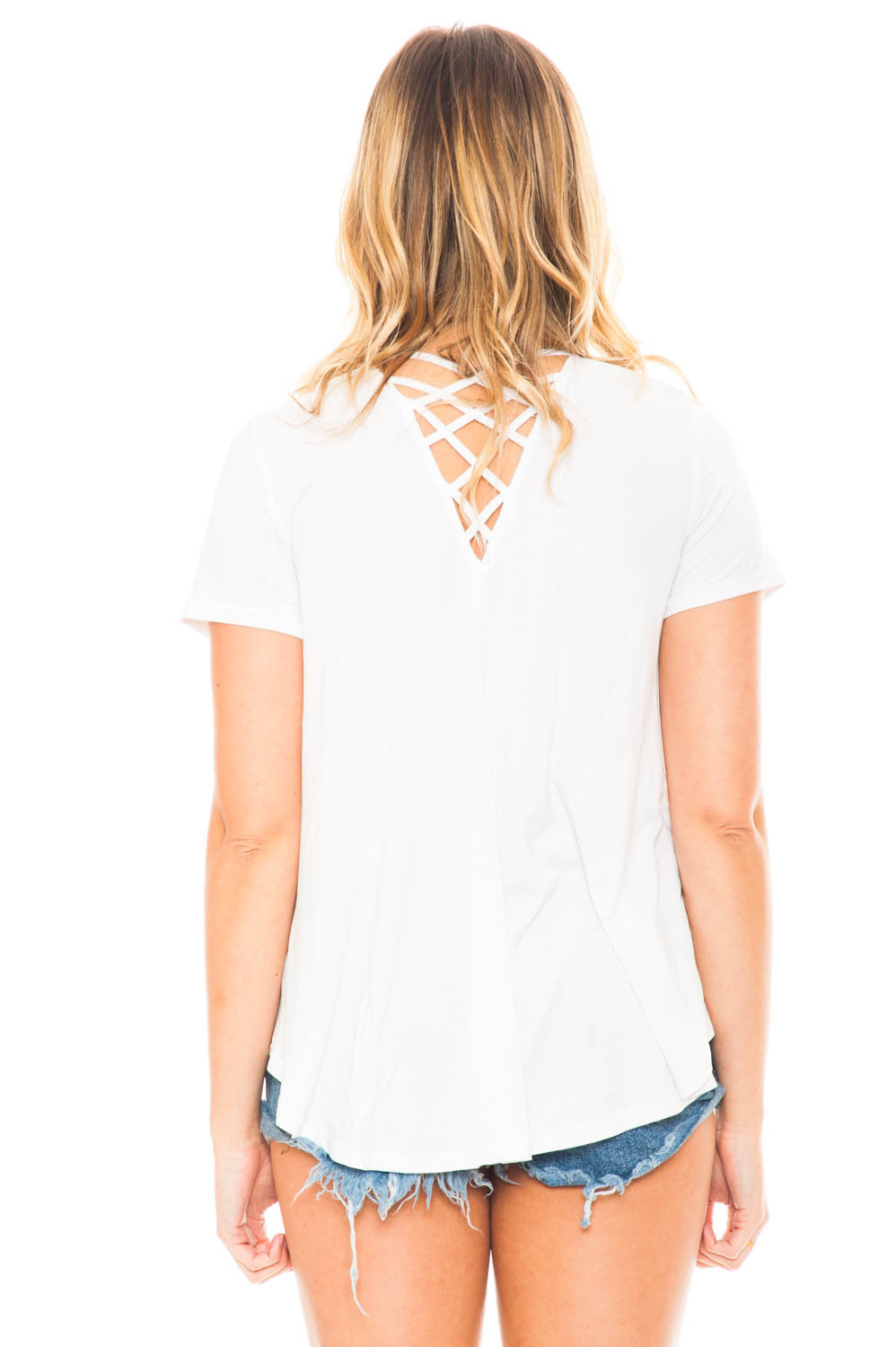Shirt - Simple V-Neck Tee with Criss Cross Back