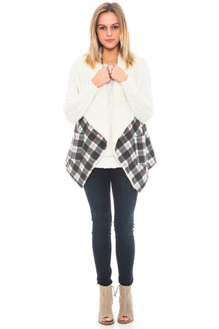 Vest - Plaid Print Sherpa Inset and Pockets (Final Sale)