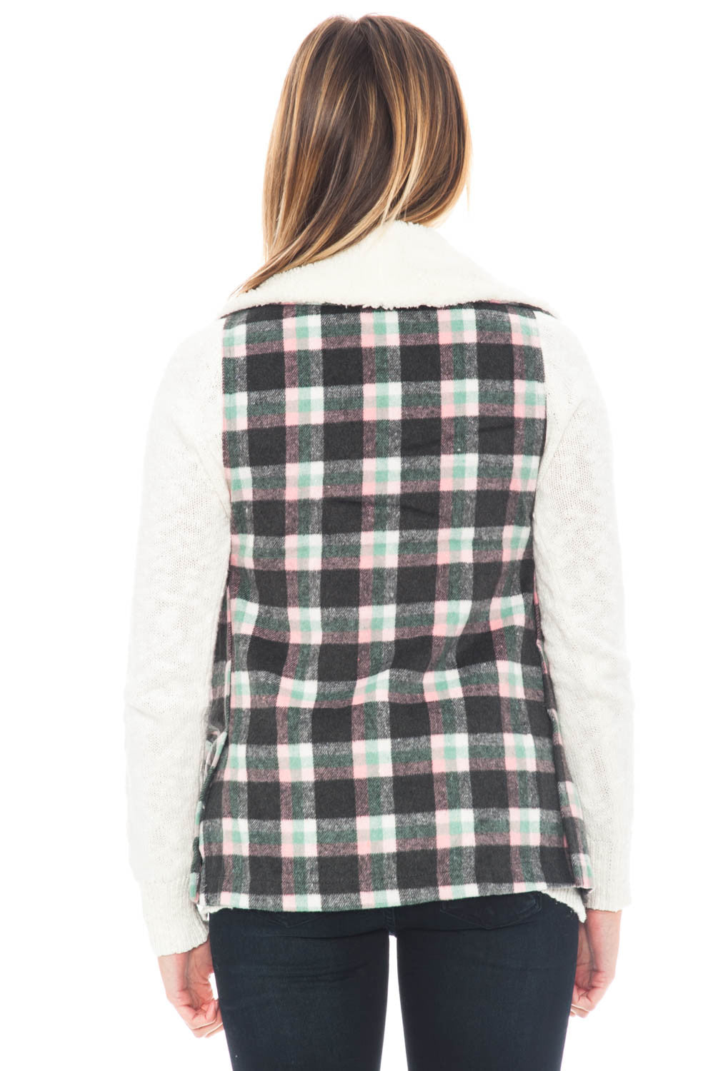 Vest - Plaid Print Sherpa Inset and Pockets (Final Sale)