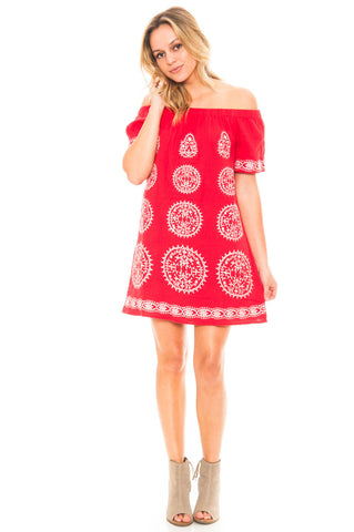 Dress - Off Shoulder Embroidered Dress