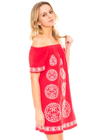Dress - Off Shoulder Embroidered Dress