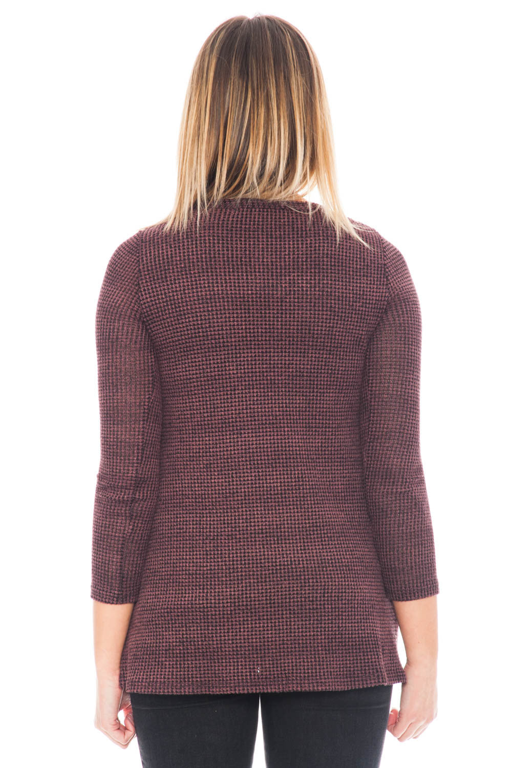 Shirt - 3/4 Sleeve Waffle Knit with an Overlap Front