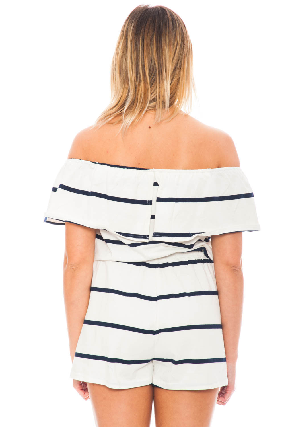 Romper - Off Shoulder Striped Romper