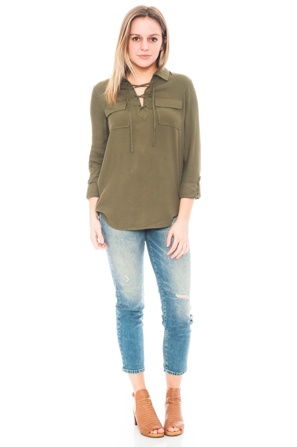 Shirt - Nutmeg by BB Dakota Lace Up Top