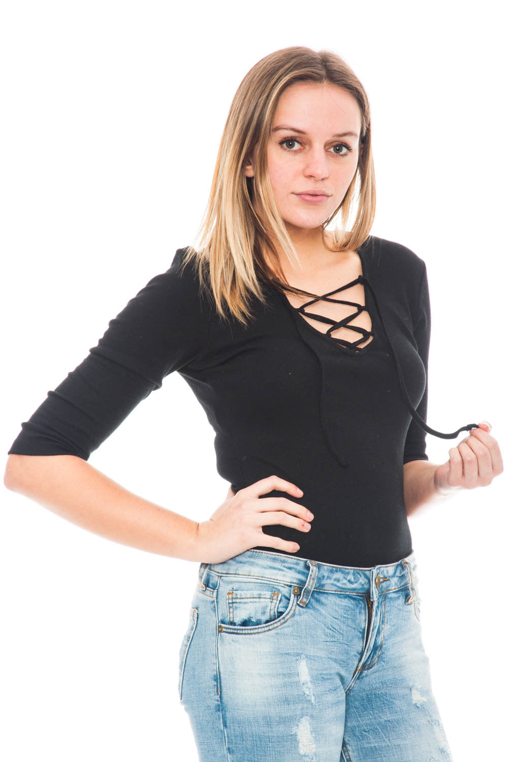 Bodysuit - Aura by BB Dakota Bodysuit with Lace Up Front