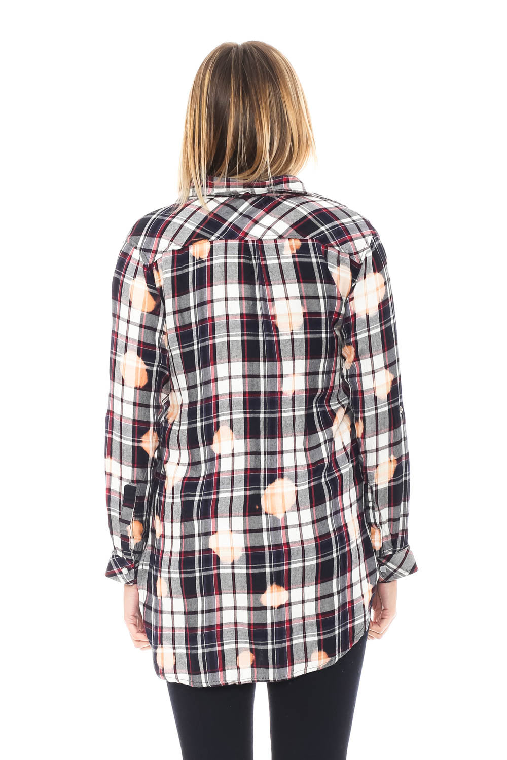 Tunic - 1/4 Button Up Bleached Out Plaid Top (Final Sale)