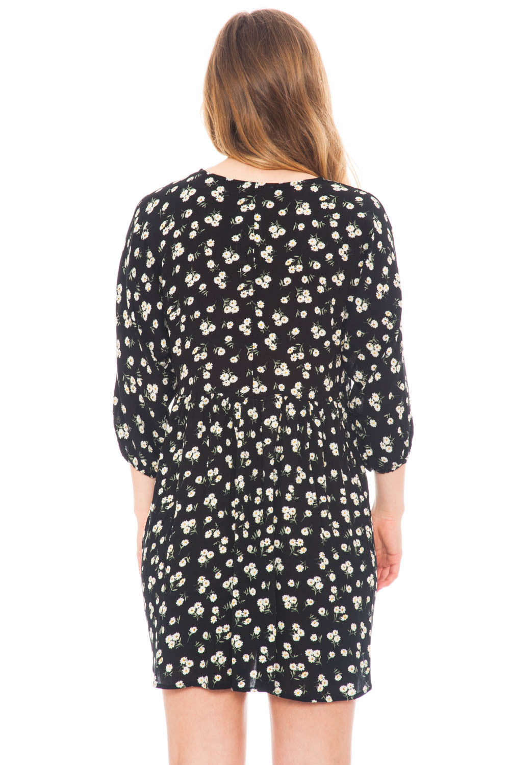 Dress - Boho Tie Front Dress with Puffed Sleeves