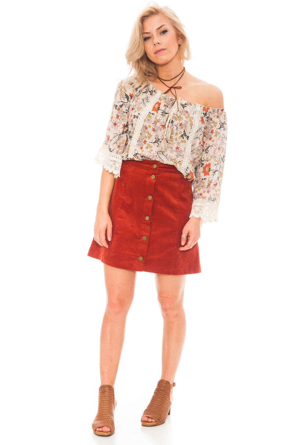 Skirt - Corduroy Button Front Skirt