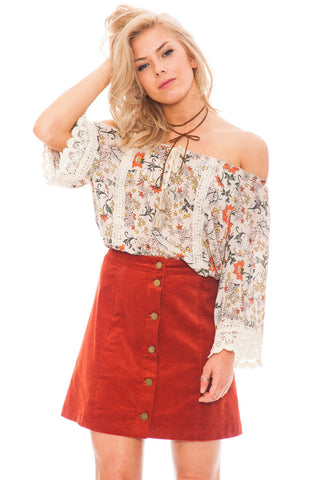 Skirt - Corduroy Button Front Skirt
