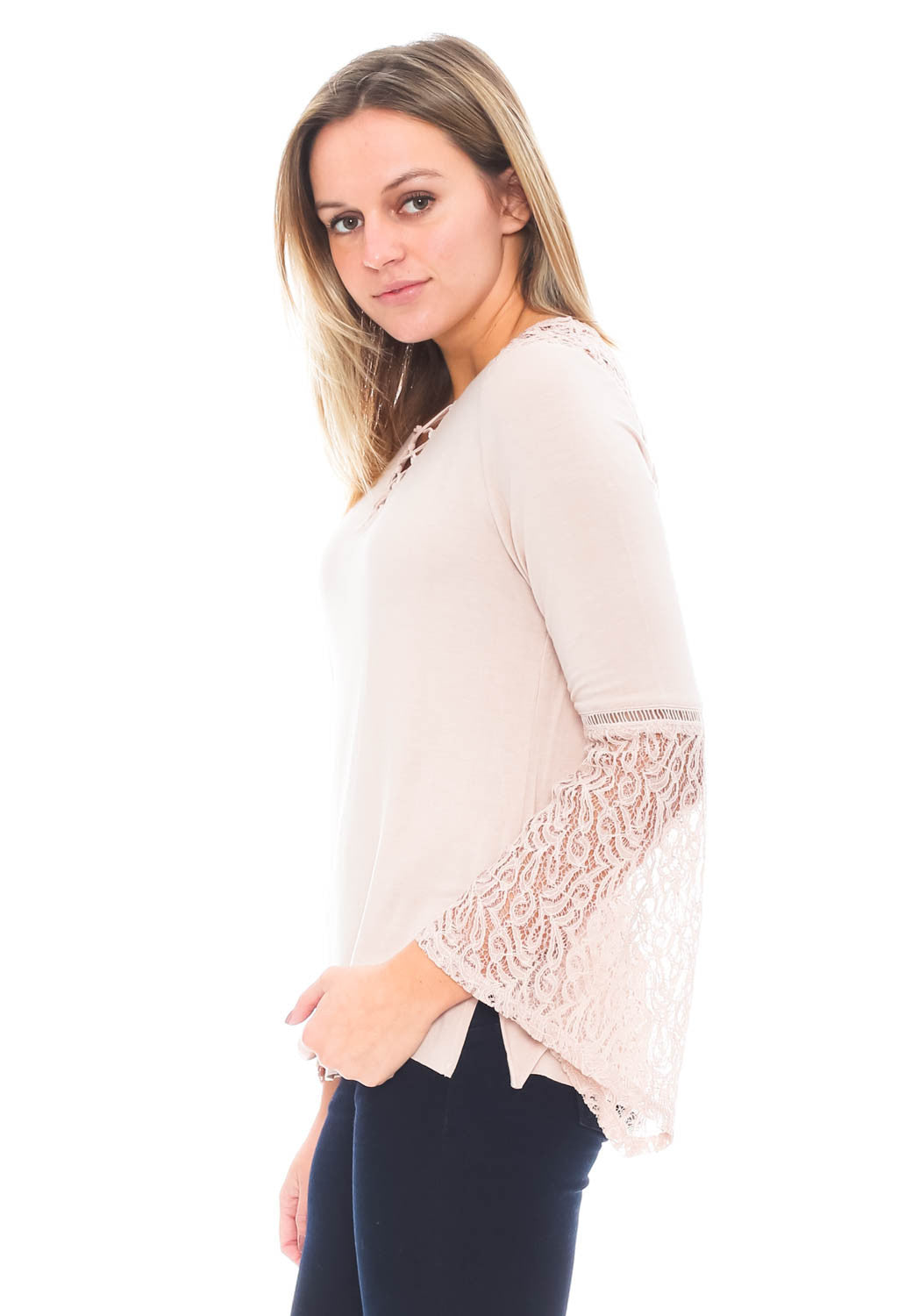 Shirt - Bell Sleeve Top with Criss-Cross Front By Democracy