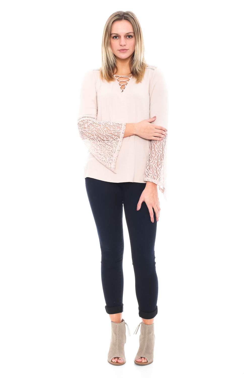 Shirt - Bell Sleeve Top with Criss-Cross Front By Democracy