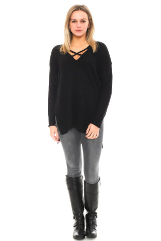Sweater - High Low Criss-Cross Front Knit Top by Lush