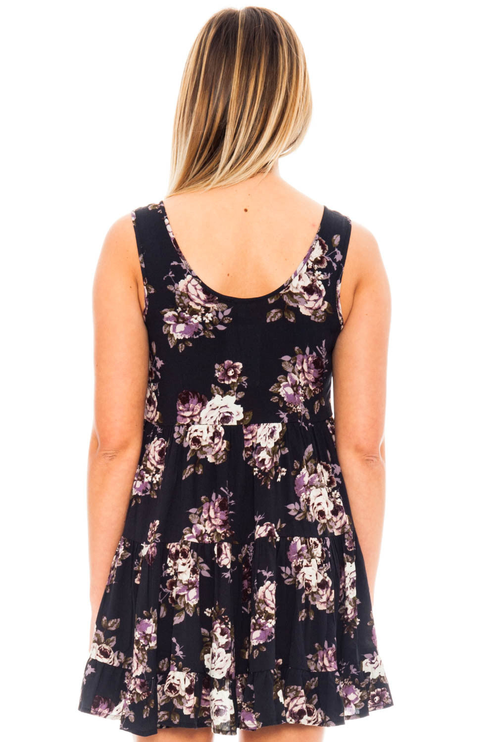 Dress - Floral with neckline lace-up detail
