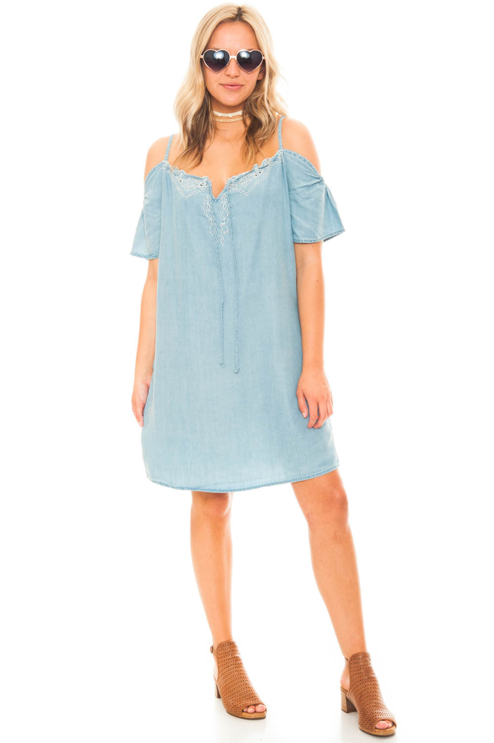 Dress - Embroidered Tensile Cold Shoulder Dress