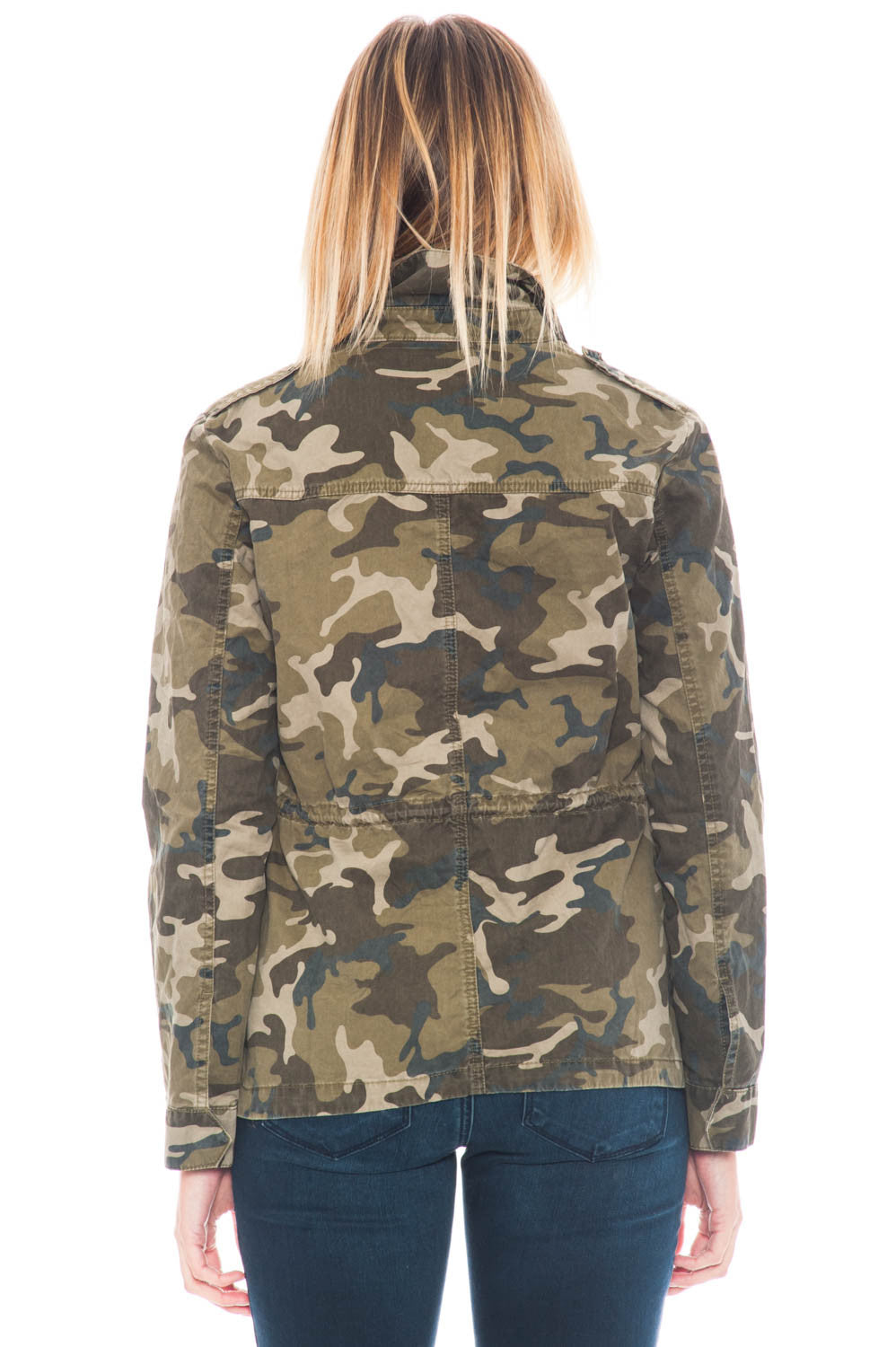 Jacket - Distressed Camo Utility with gold hardware