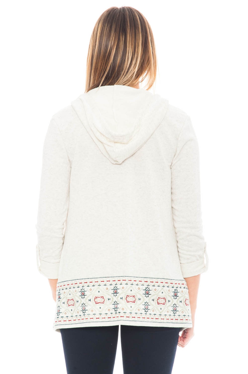 Cardi - Hooded Cardigan with Embroidery Detail on Hemline By Democracy