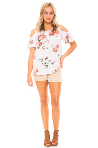 Blouse - Floral Cold Shoulder Top