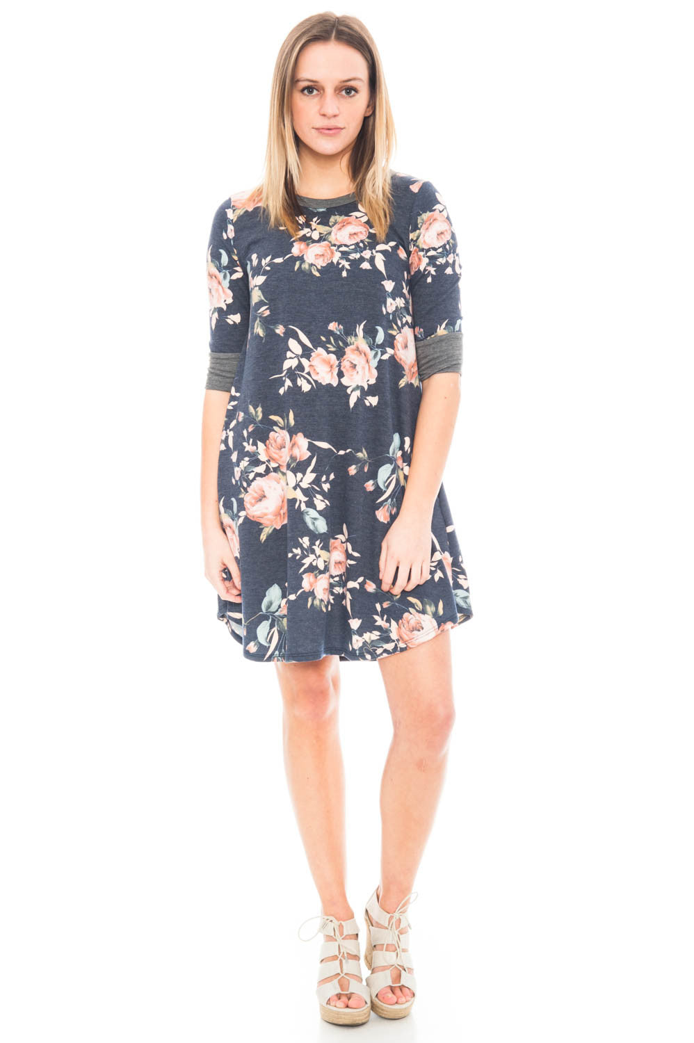 Dress - Floral Shift Dress with Pockets
