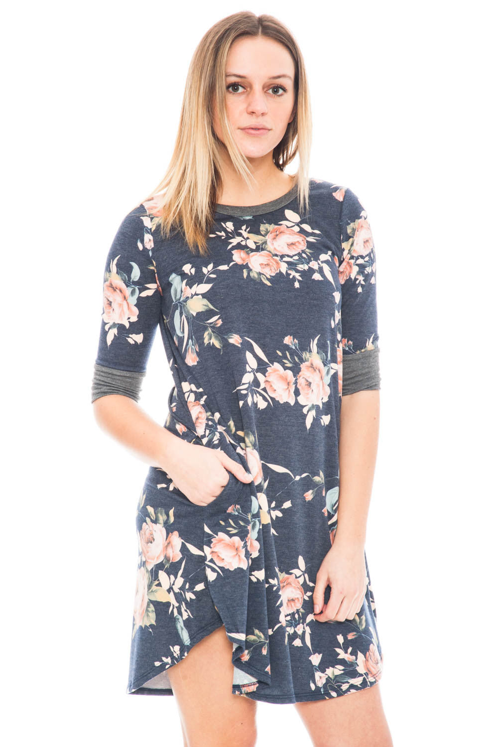 Dress - Floral Shift Dress with Pockets